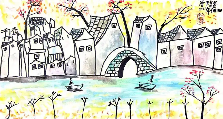 江南水乡儿童画