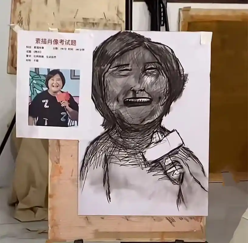 美术生画贾玲素描像,网友劝说学生换专业,老师:希望本尊没看到