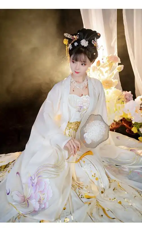 汉服女洛月2如梦霓裳唐制白色裙大袖衫中国风汉服女春季薄款米白色大