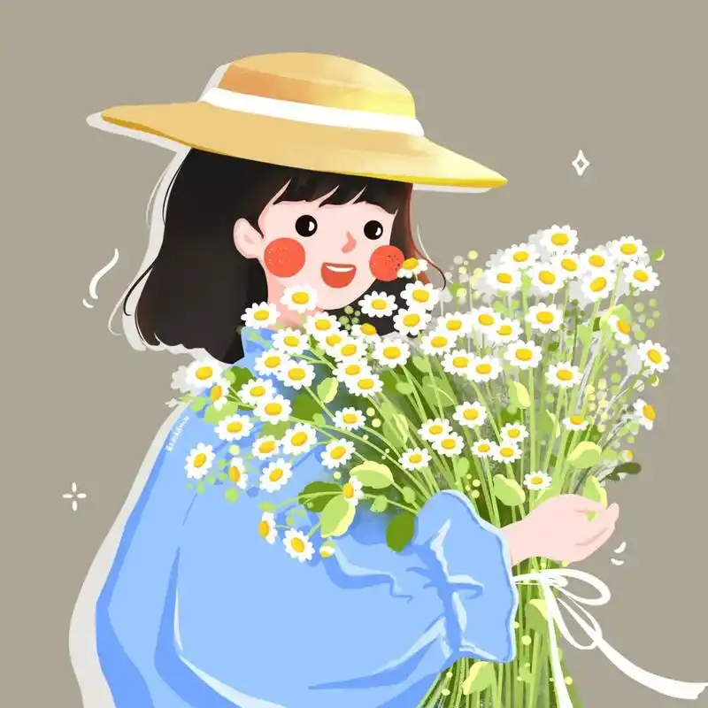 插画头像 | 手捧雏菊花的可爱女生 雏菊花,小巧可爱,天真烂漫~ 背景多