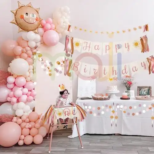 太阳花主题宝宝生日派对装饰品儿童周岁森系生日场景布置横幅套装