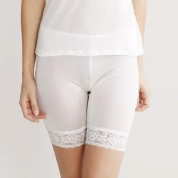 yousilk优丝珈100%桑蚕丝真丝女式蕾丝边平角安全打底裤防走光 白色 l