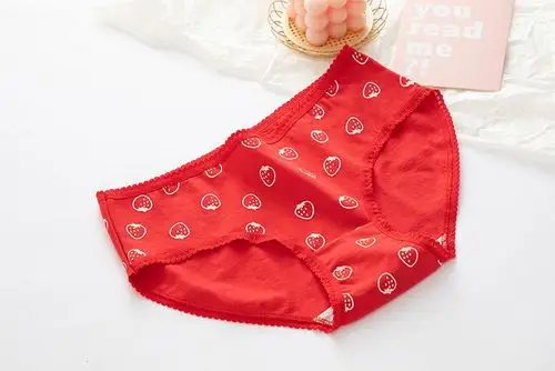 女红内裤棉大红色本命年韩版学生少女可爱印花格子萝莉低腰三角裤 【2