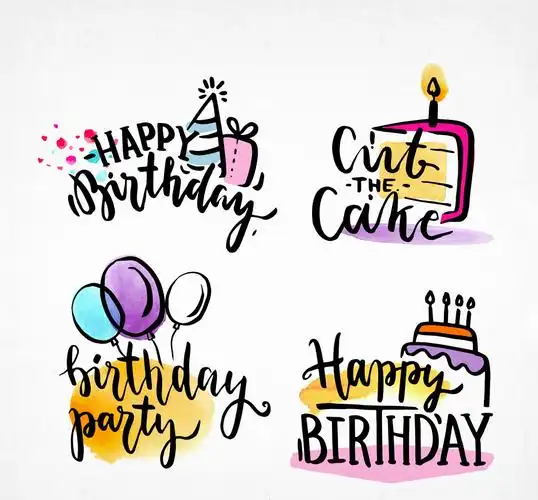 4款手绘生日快乐艺术字矢量图_矢量字体_懒人图库