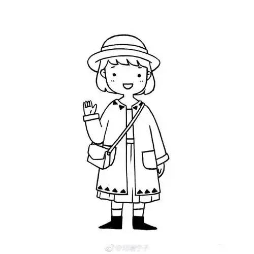 手帐素材丨一组萌萌哒小女孩黑白简笔画线稿