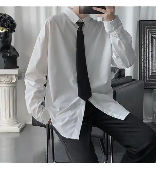 迪牛斯黑暗系男装dk制服学院风班服夏学院冷淡风黑衬衫情侣学生内搭