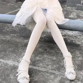 小仙女白丝袜纯欲少女日系条纹竖纹甜美萝莉lolita袜子打底连裤袜