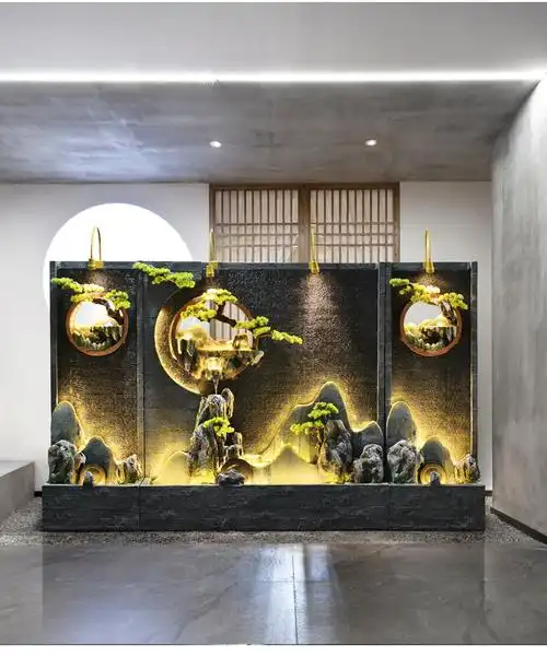 新中式假山流水墙摆件落地庭院入户装饰水幕墙屏风高山循环水景观店长