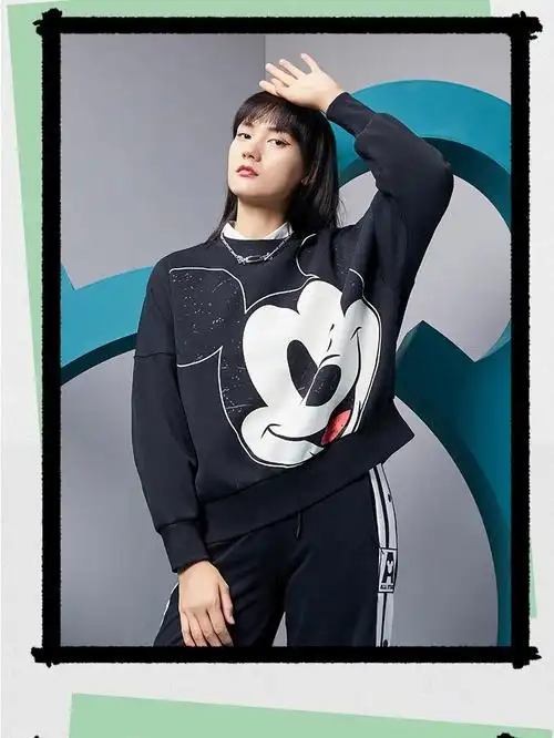 李宁卫衣女 2021春夏新品 迪士尼米奇联名款女子宽松套头卫衣 粉色