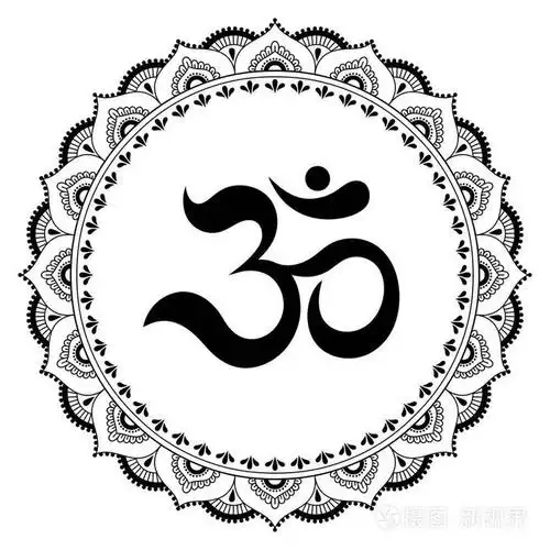 om 装饰符号.曼海蒂风格.在古代印度教咒 om.