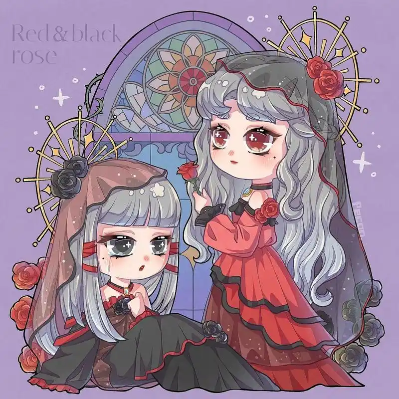 花朵拟人|q版|红&黑玫瑰 红玫瑰和黑玫瑰的q版拟人来啦 这张疯狂肝哇