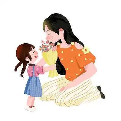 彩色卡通女孩母亲送礼物母亲节元素png素材