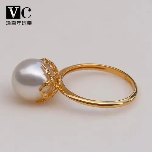 白珍珠戒指南洋澳洲海水镂空蕾丝款正圆无暇手饰