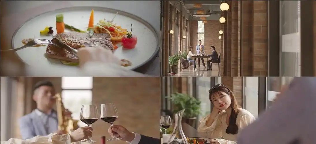 吃西餐情侣约会西餐厅喝酒切牛排