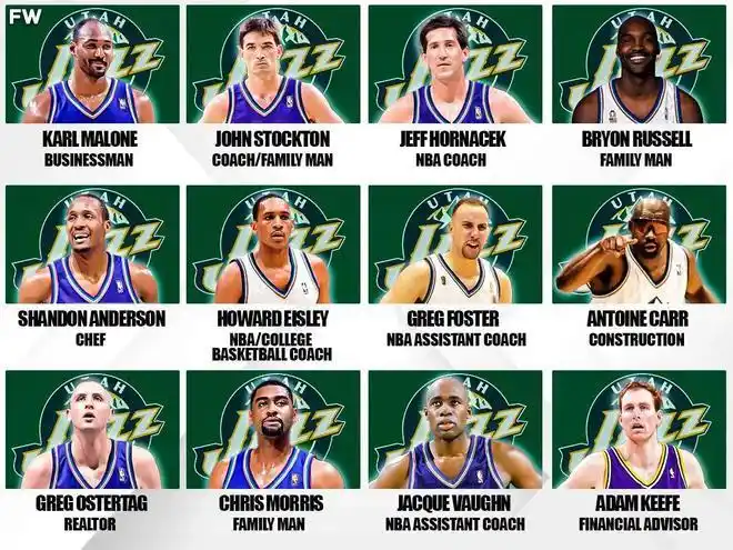美媒列出1998年总决赛爵士12名球员现况,卡尔马龙成大老板|犹他爵士队