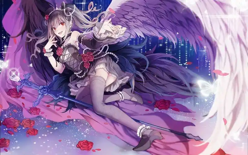 身上有蓝色翅膀的动漫美少女壁纸图片