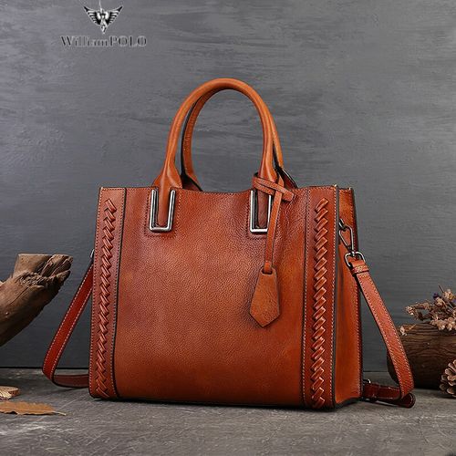 英皇保罗(williampolo)复古休闲真皮托特包2024新款百搭轻奢感女包