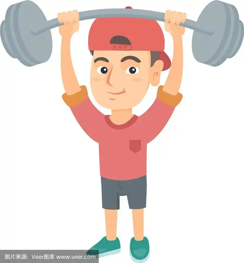强壮的白人男孩举起沉重的杠铃