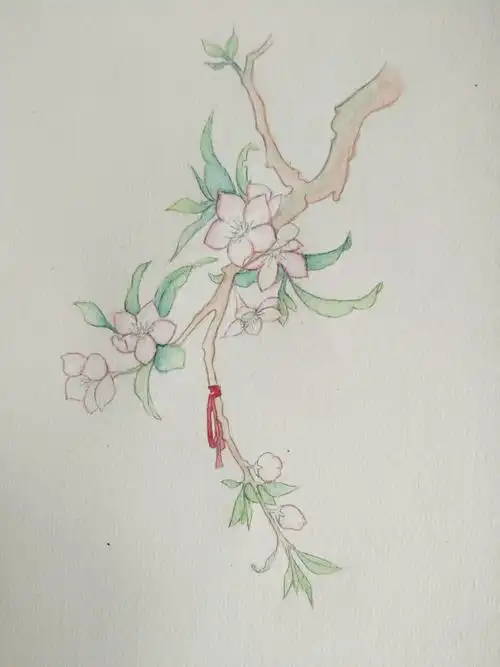 水彩手绘桃花