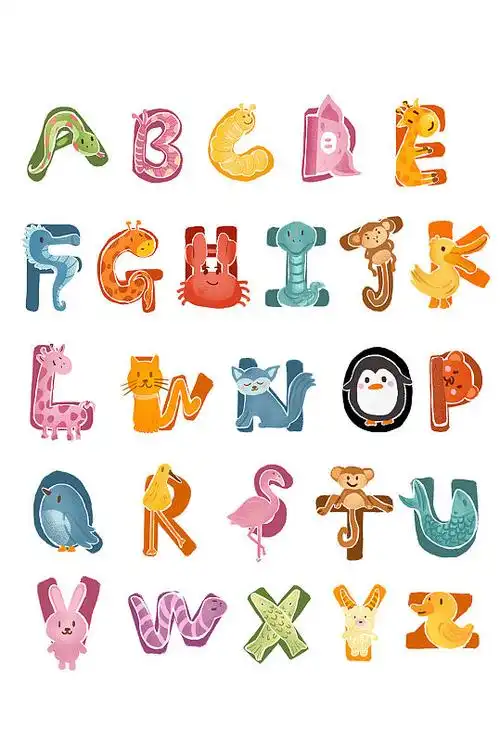 可爱卡通字母创意动物字体立即下载可爱动物字母矢量素材立即下载卡通