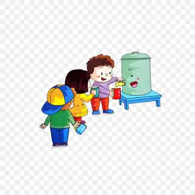 卡通小朋友排队喝水