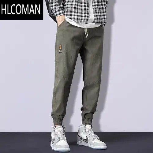 hlcoman潮牌九分束脚裤男士款宽松工装哈伦休闲男裤秋季抽绳运动裤子