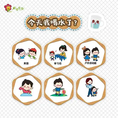 喝水幼儿园主题环创饮水水区提示流程图规则什么时候软装墙贴