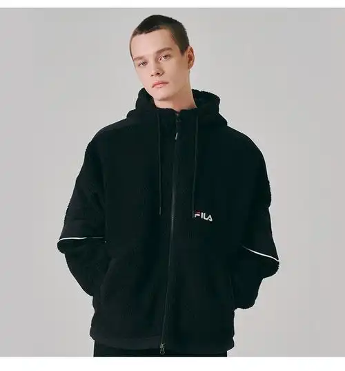 斐乐(fila)斐乐韩国直邮羊羔绒外套男女情侣拉链连帽粒粒绒保暖fs2ple