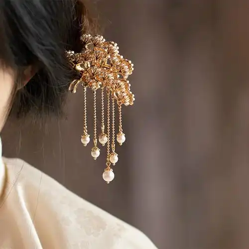 珍珠古风流苏双面发簪钗明制宋制汉服旗袍盘发头饰配饰sn3082天仙子