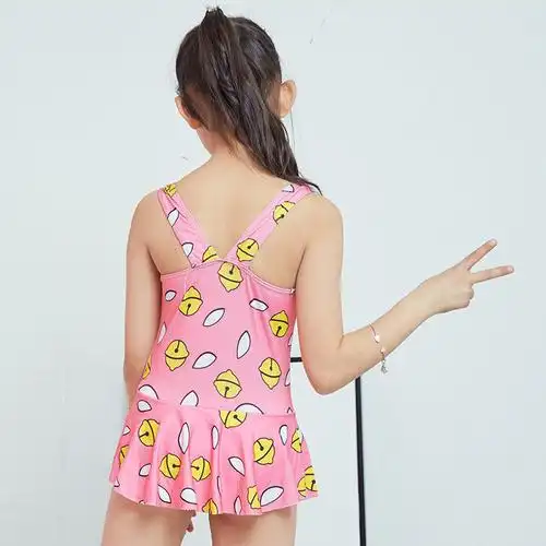 泳衣女童三角裙式游泳衣卡通多色可爱小孩儿童女童连体保守泳装