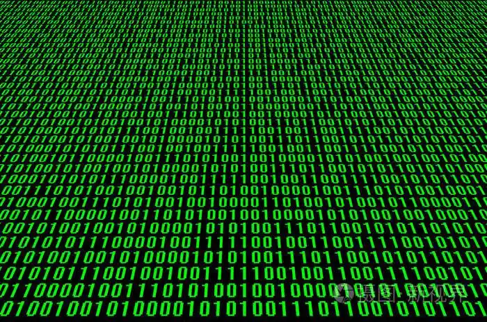 在黑色背景上由一组绿色数字组成的二进制代码的图像