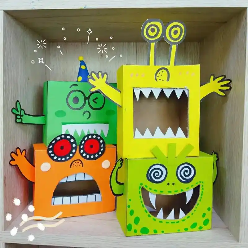 废旧材料手工《纸箱变怪兽98》一起变变变成心目中怪兽的样子