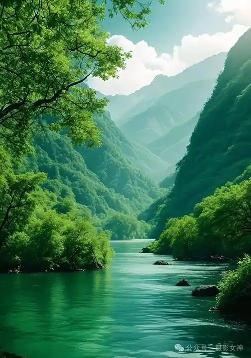 碧潭倒影水波漾,青山绿树映清流