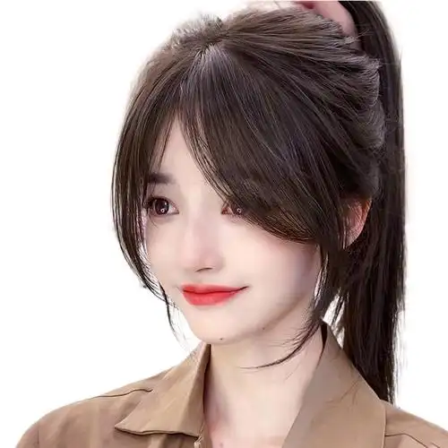 刘海真发八字假发女片自然前额无痕发夹法式刘海片