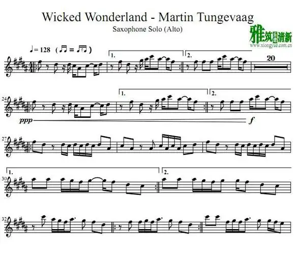 wicked wonderland中音萨克斯谱