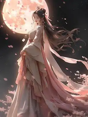 中秋在月光下跳舞的红衣古风少女