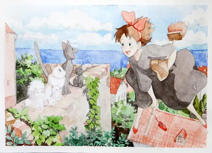 宅急便-cuiweibin_宫崎骏,魔女宅急便,水彩,手绘,临摹_涂鸦王国插画