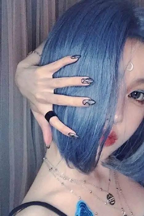 假发女短发圆脸中分刘海短直发网红街拍全头套深蓝色bobo波波头