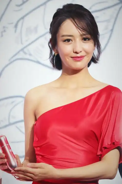 组图:佟丽娅穿斜肩礼裙秀香肩 梳精致短发对镜优雅甜笑
