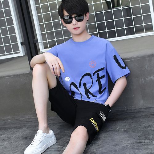 大童短袖恤男1215岁初中中学生帅气夏装套装男孩子套装