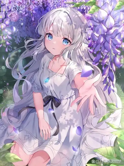 梦幻紫藤花下的动漫女孩,仿佛走进童话世界!