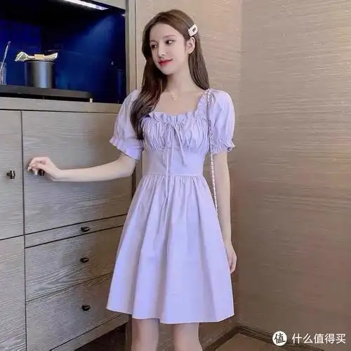 泡泡袖雪纺连衣裙子女装夏装2021年新款潮温柔风公主裙法式小个子