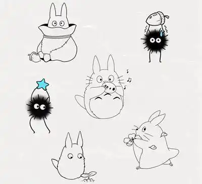 19张宫崎骏龙猫纹身手稿黑白素材