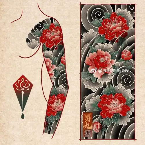 牡丹花臂/传统纹身/老传统纹身/男九原创