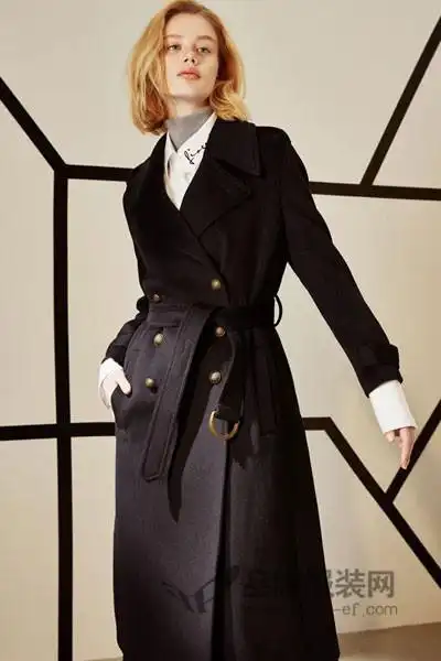 斐戈女装2017秋冬商务排扣长款外套