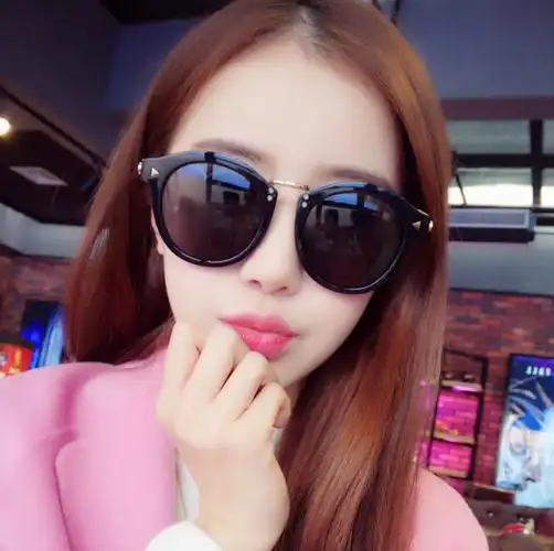 韩版明星同款复古金属小箭头圆脸大框太阳眼镜气质百搭复古墨镜女