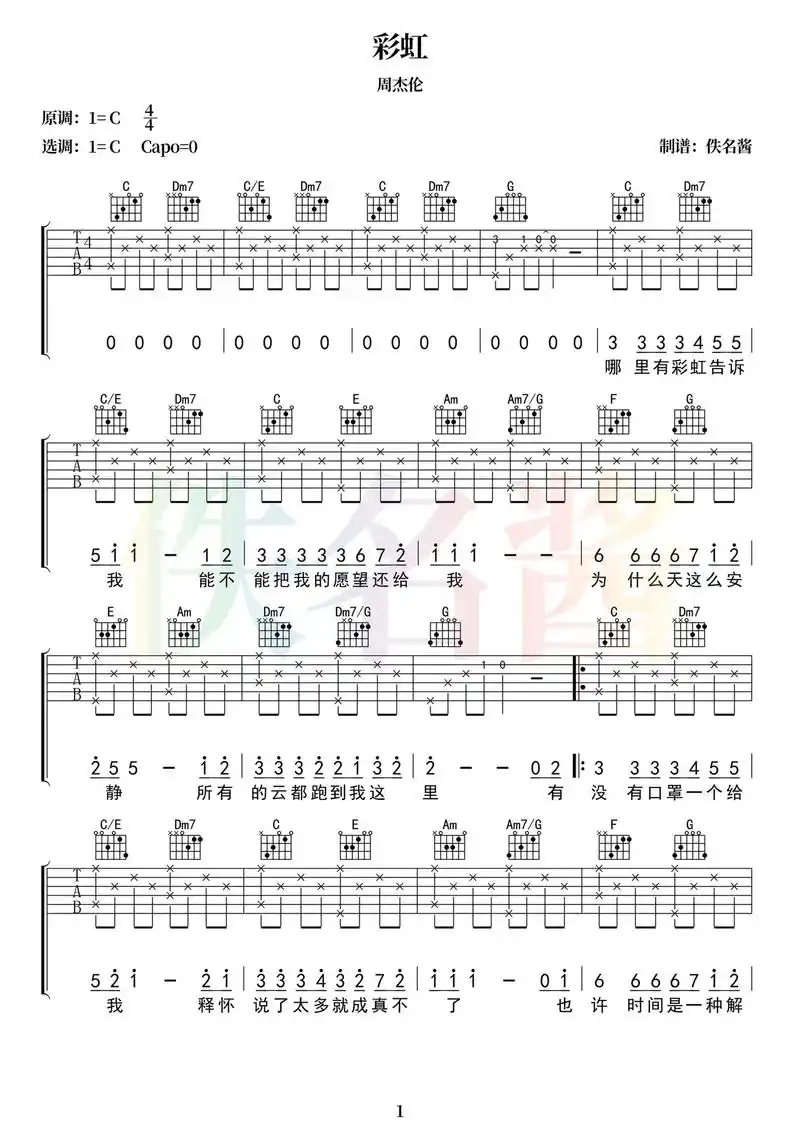 彩虹 周杰伦吉他谱合集(二十一)#周杰伦吉他谱 #周杰伦 # - 抖音