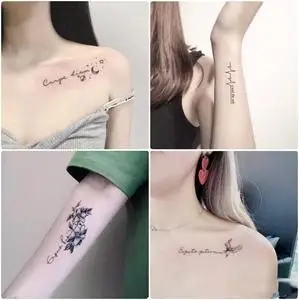 脖子纹身贴胳膊锁骨韩系贴纸字母半永久2021新款纹身图案防水持久