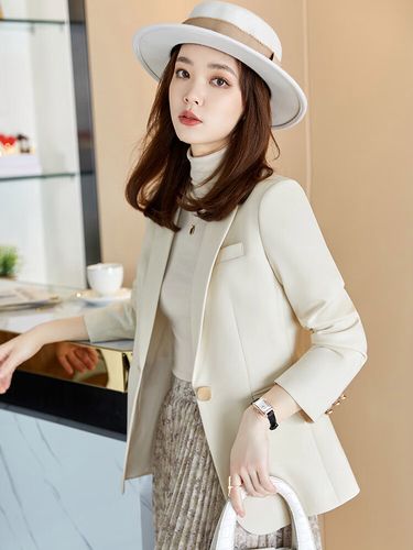 女修身小个子春秋2024新款休闲短款职业女士小西服 米色西装(不夹棉)