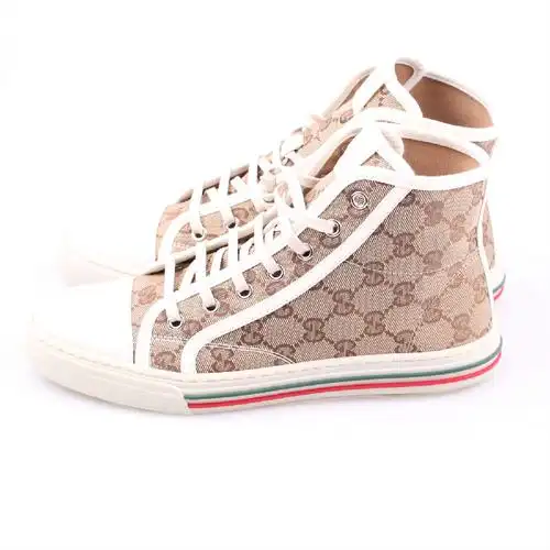 gucci古驰棕色布质双glogo标志图案女士休闲鞋37.5